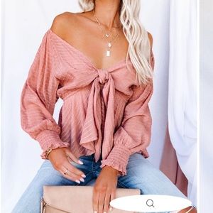 VICI addicted to love textured tie front blouse